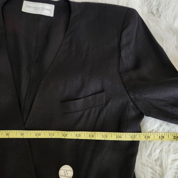 MICHELLE STUART Women size 6 Black Linen‎ Blazer Double Breasted Made in USA - Picture 8 of 16